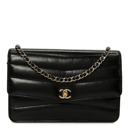 Chanel Lambskin Chevron Quilted Wallet On Chain WOC Black 1 of 11