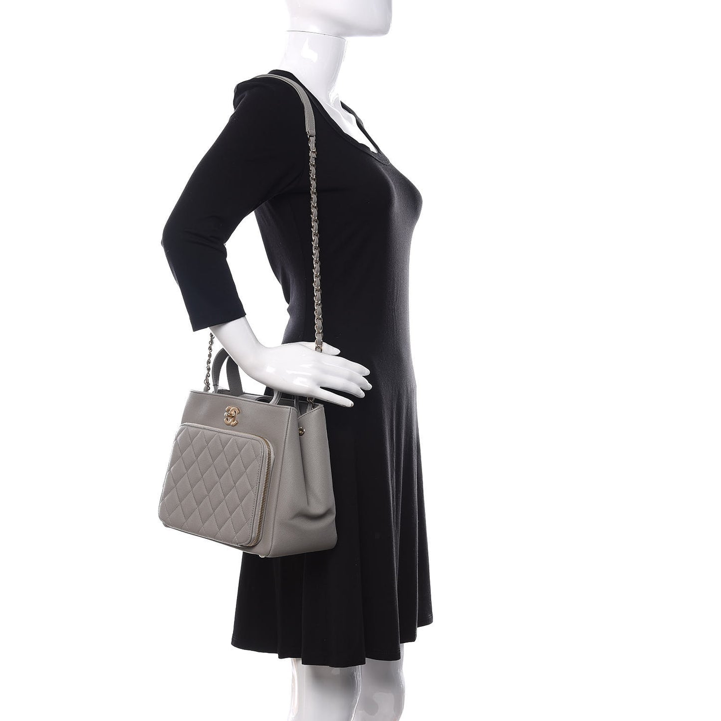Caviar Quilted Small Business Affinity Shopping Bag Grey