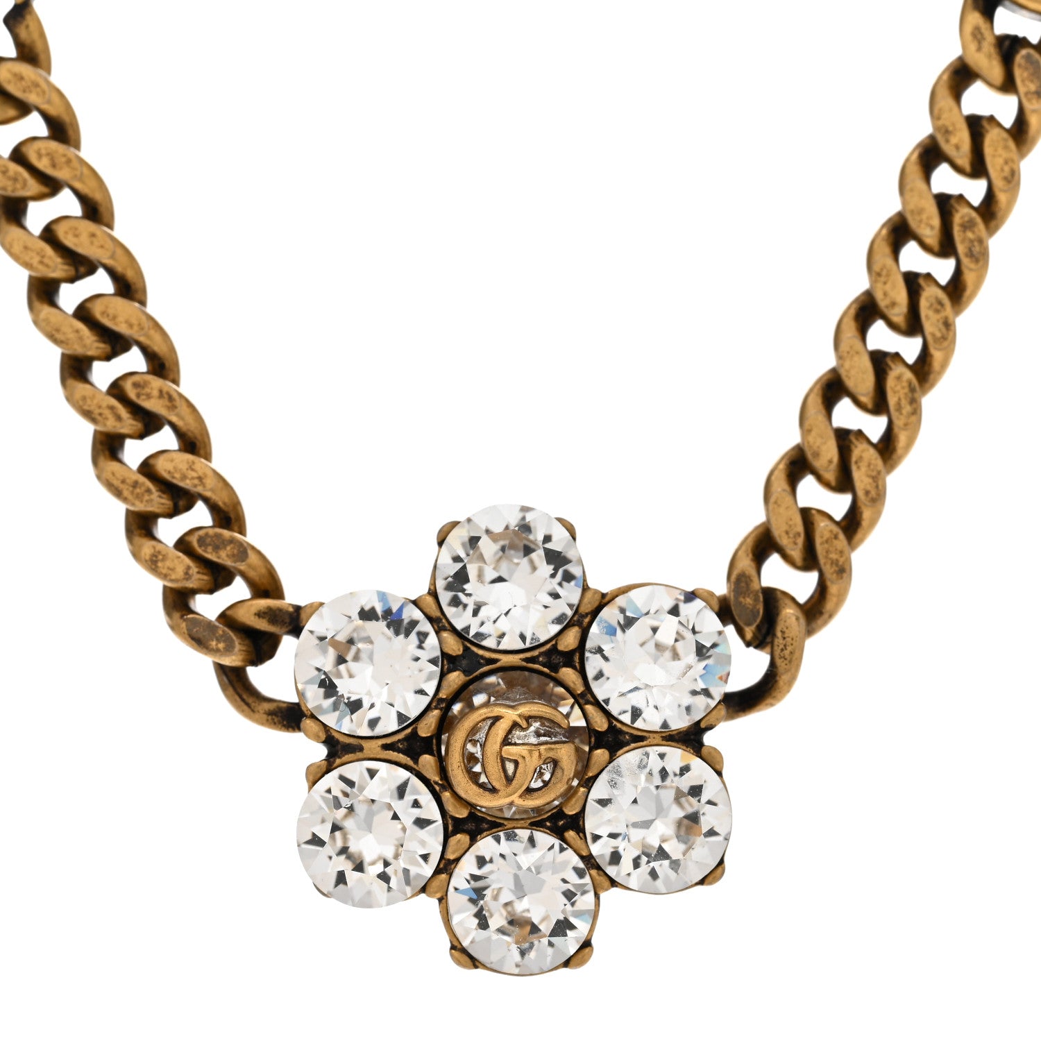 Gucci Metal Crystal Double G Necklace Aged Gold 4 of 5