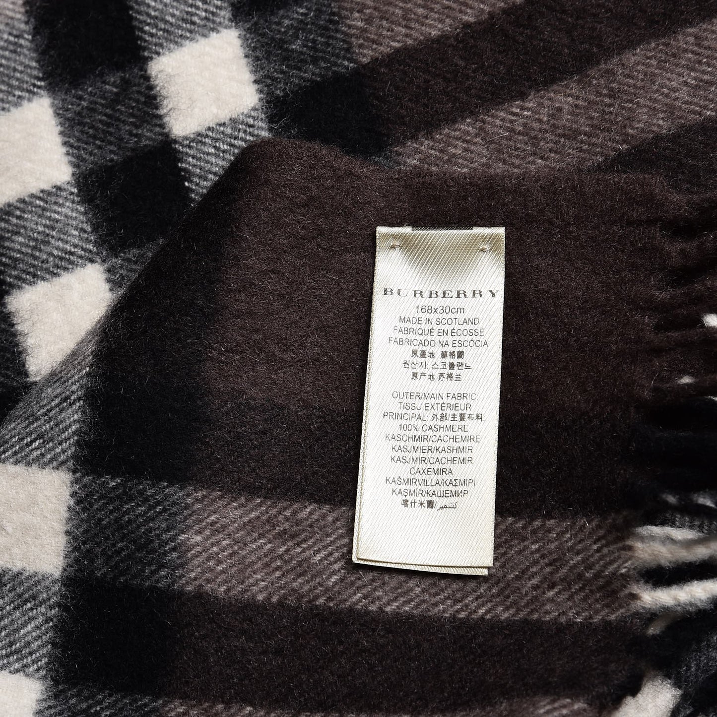 Cashmere Giant Check Fringe Scarf Dark Brown