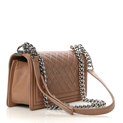 Chanel Lambskin Perforated Medium Boy Flap Dark Beige 3 of 16