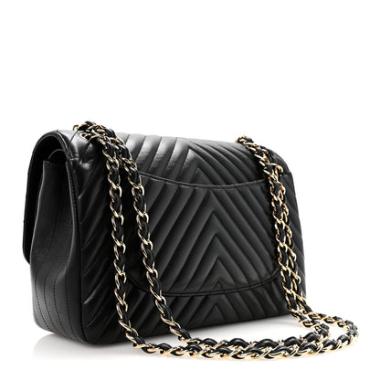 Chanel Lambskin Chevron Quilted Jumbo Double Flap Black 3 of 11