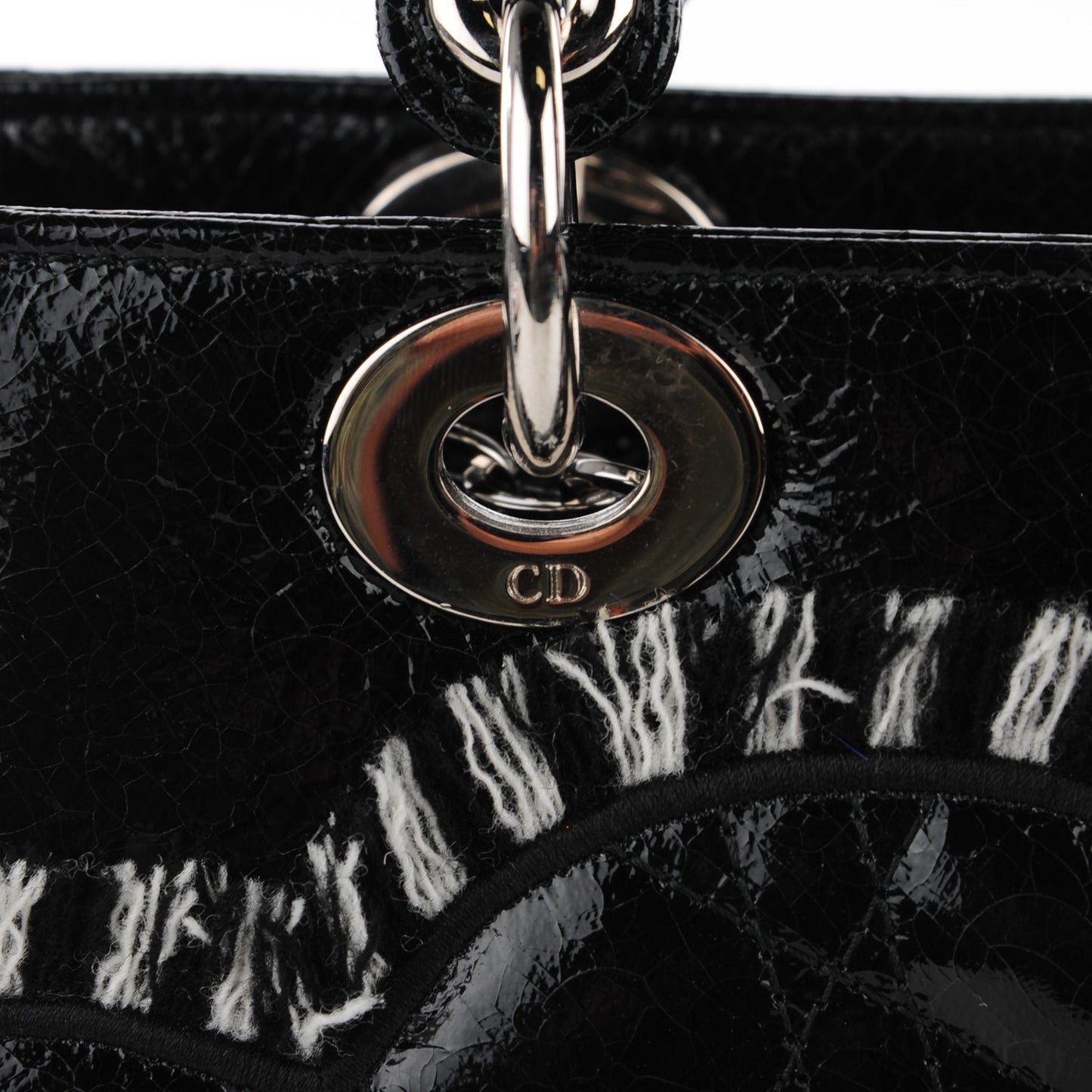 Crackled Calfskin Embellished Medium Lady Dior Black