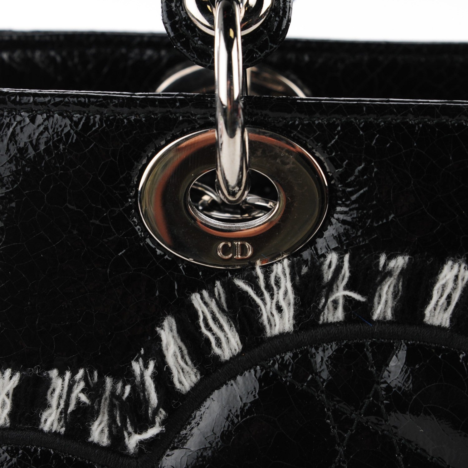 Christian Dior Crackled Calfskin Embellished Medium Lady Dior Black 6 of 9