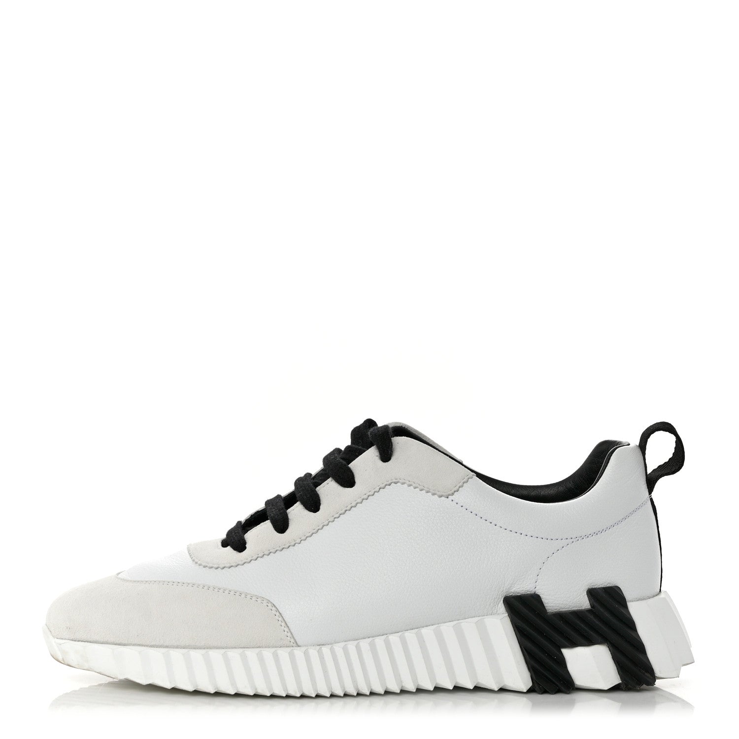 Hermes Calfskin Suede Goatskin Bouncing Sneakers 40 White Black 1 of 9