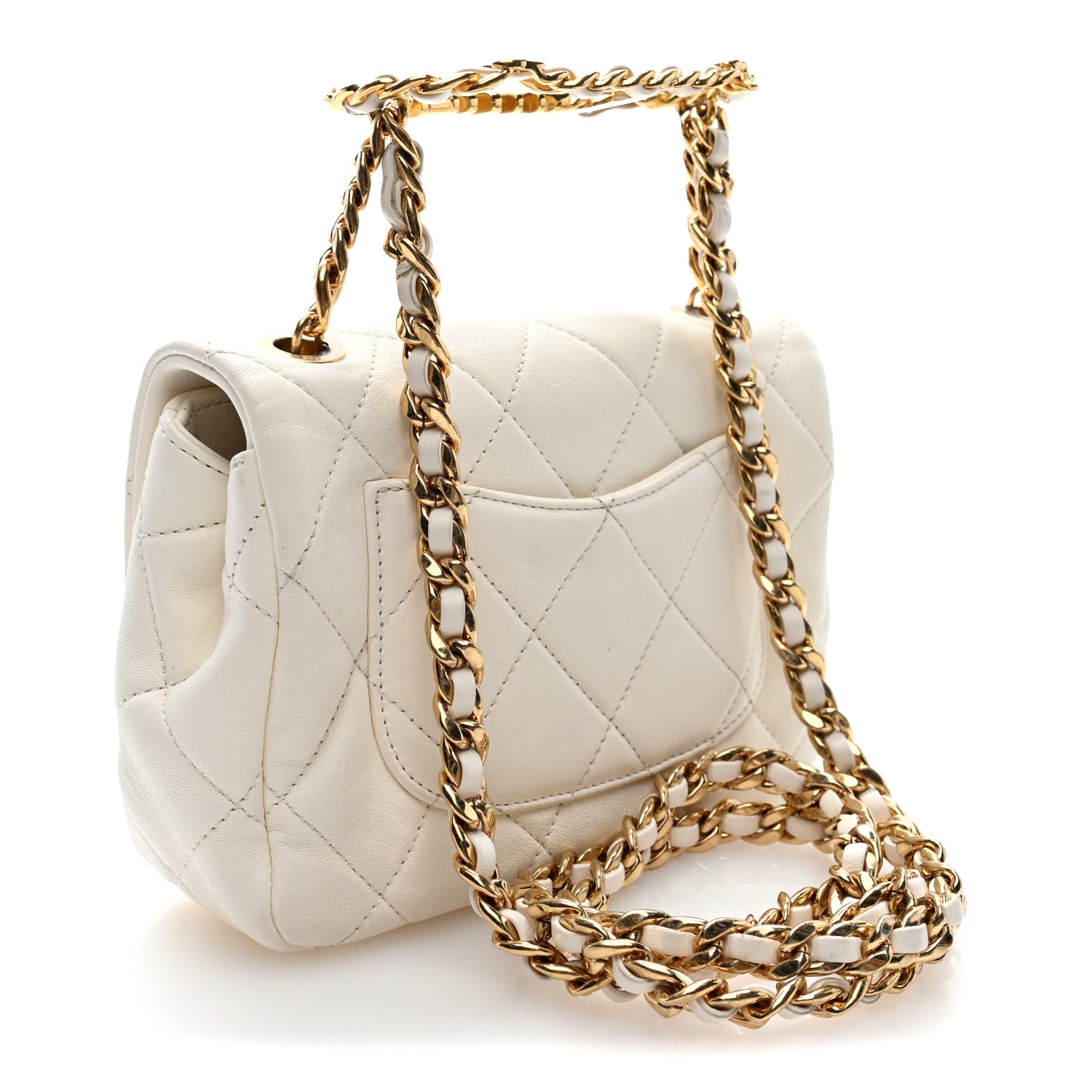 Chanel Lambskin Metal Quilted Mini Top Handle Square Flap White 3 of 10