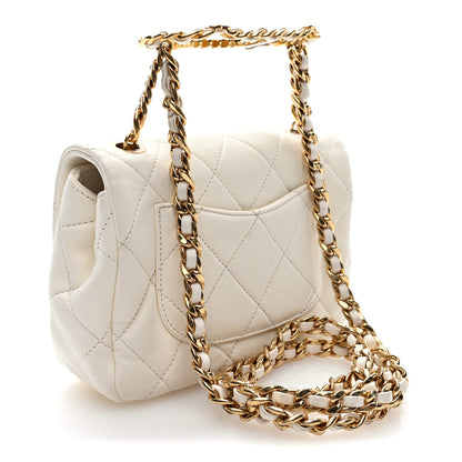 Chanel Lambskin Metal Quilted Mini Top Handle Square Flap White 3 of 10