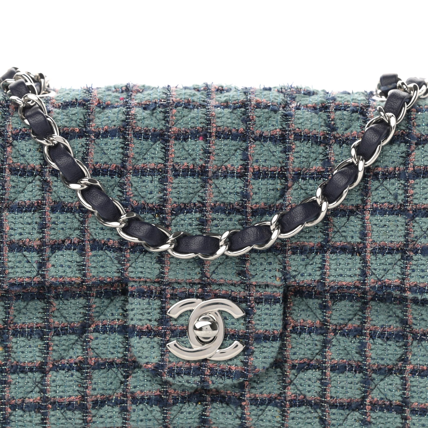 Tweed Quilted Mini Rectangular Flap Green Navy Dark Beige