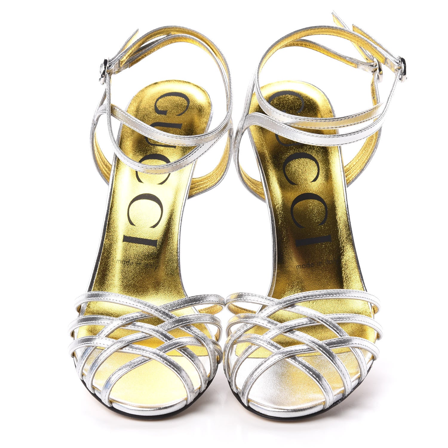 Gucci Patent Draconia Ankle Strap Sandal 37.5 Silver 5 of 9