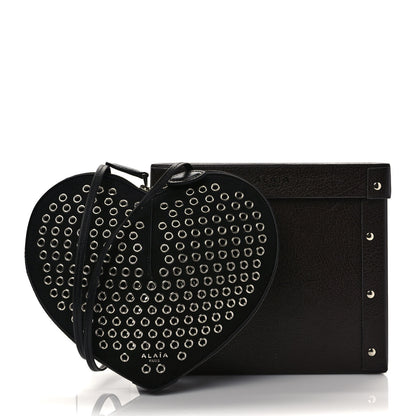 Alaia Suede Goatskin Grommet Studded Heart Shoulder Bag Black 9 of 9
