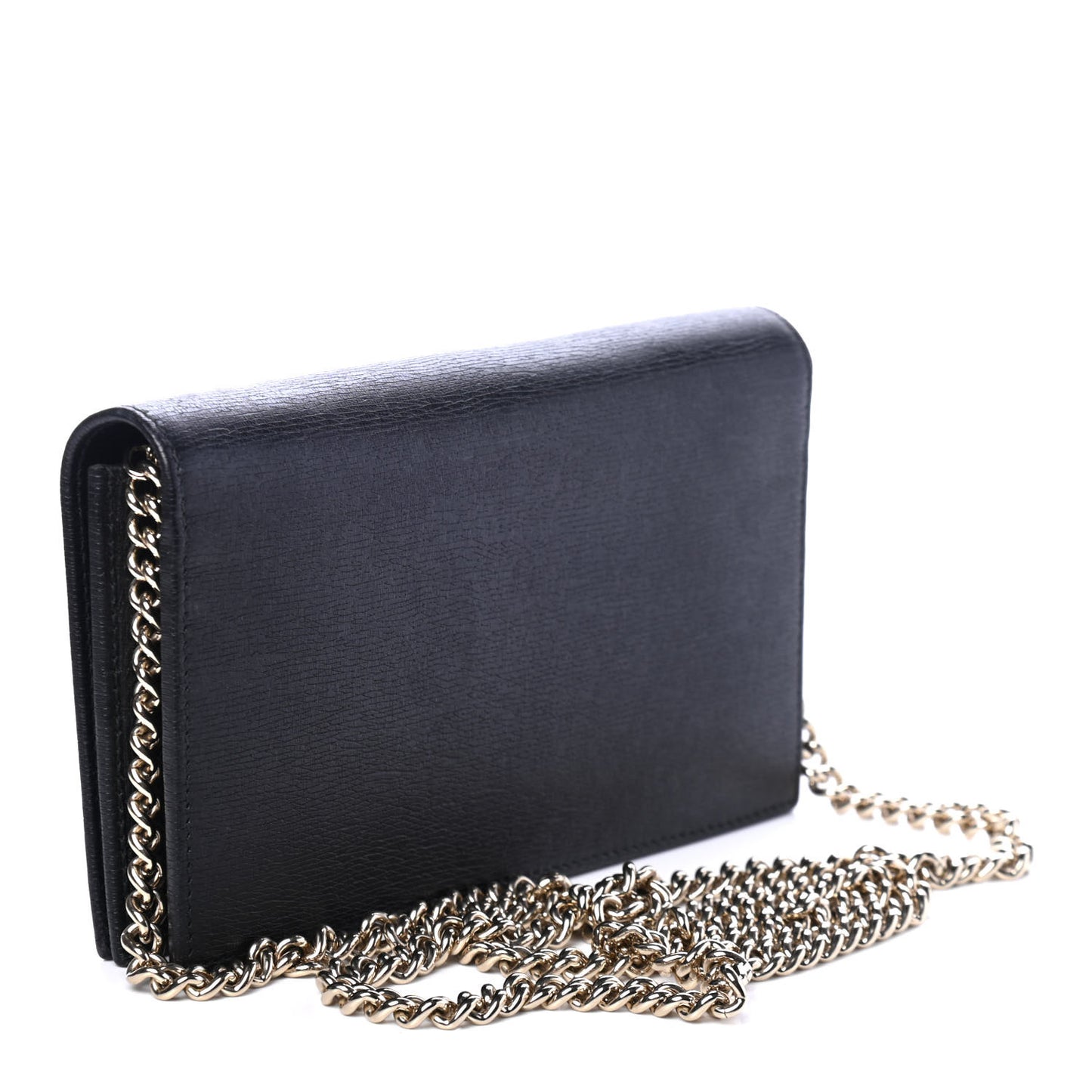 Textured Calfskin Medium Betty Chain Wallet Black