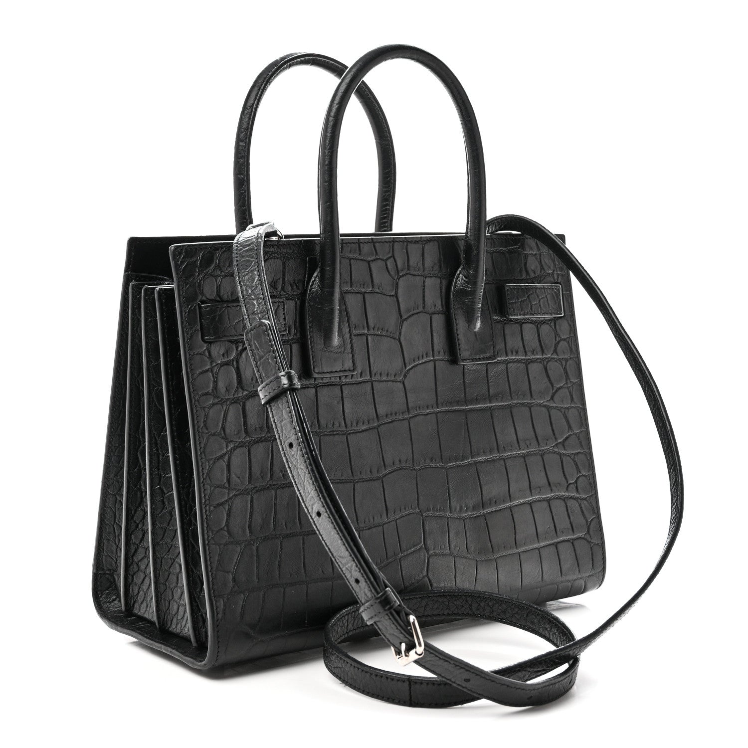 Saint Laurent Calfskin Crocodile Embossed Baby Sac De Jour Black 3 of 9