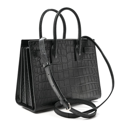 Saint Laurent Calfskin Crocodile Embossed Baby Sac De Jour Black 3 of 9