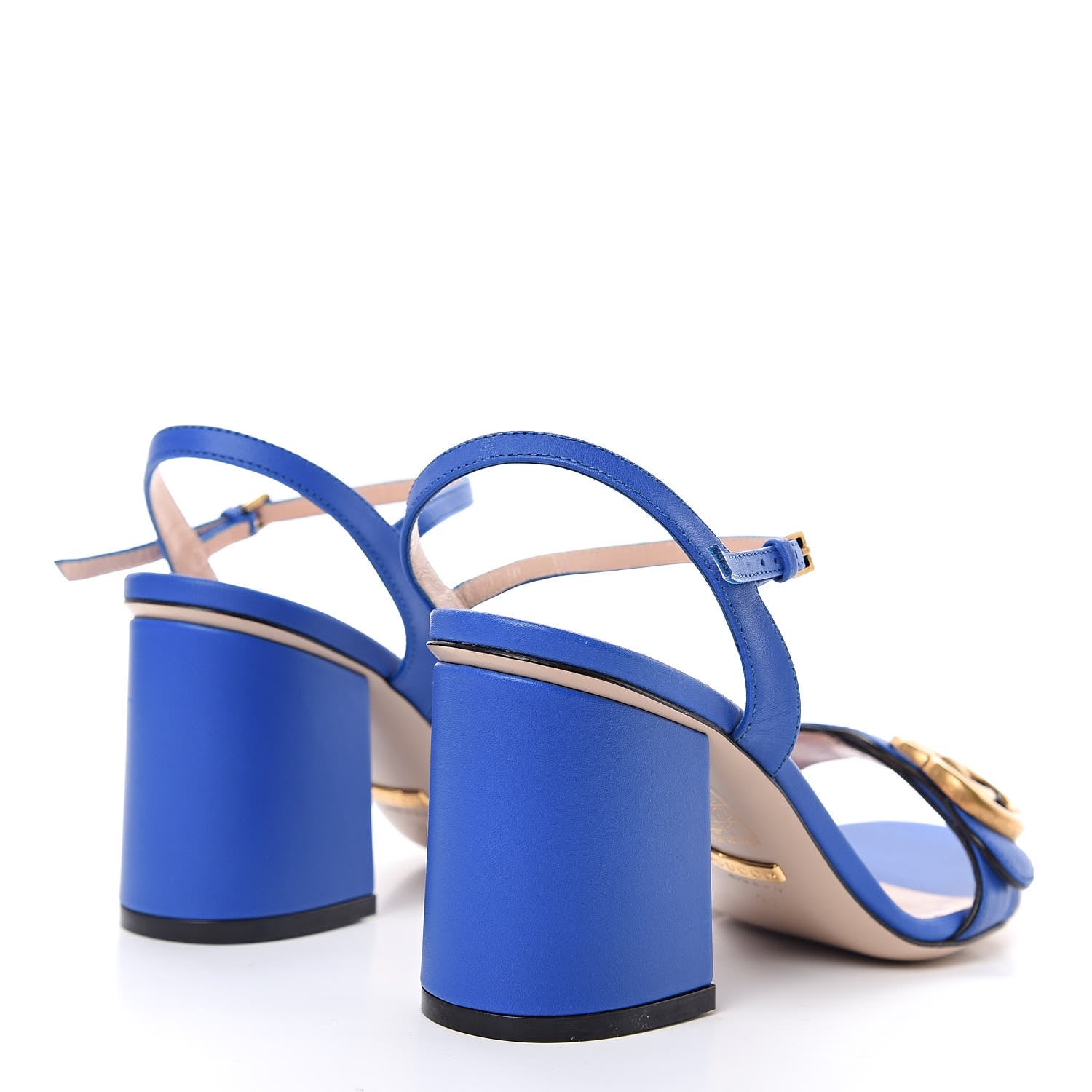 Gucci Lifford Calfskin GG Marmont Ankle Wrap 75mm Sandals 36 Shiny Electric Blue 4 of 12