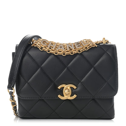 Chanel Lambskin Quilted Mini CC Crystal Logo Chain Flap Black 1 of 14