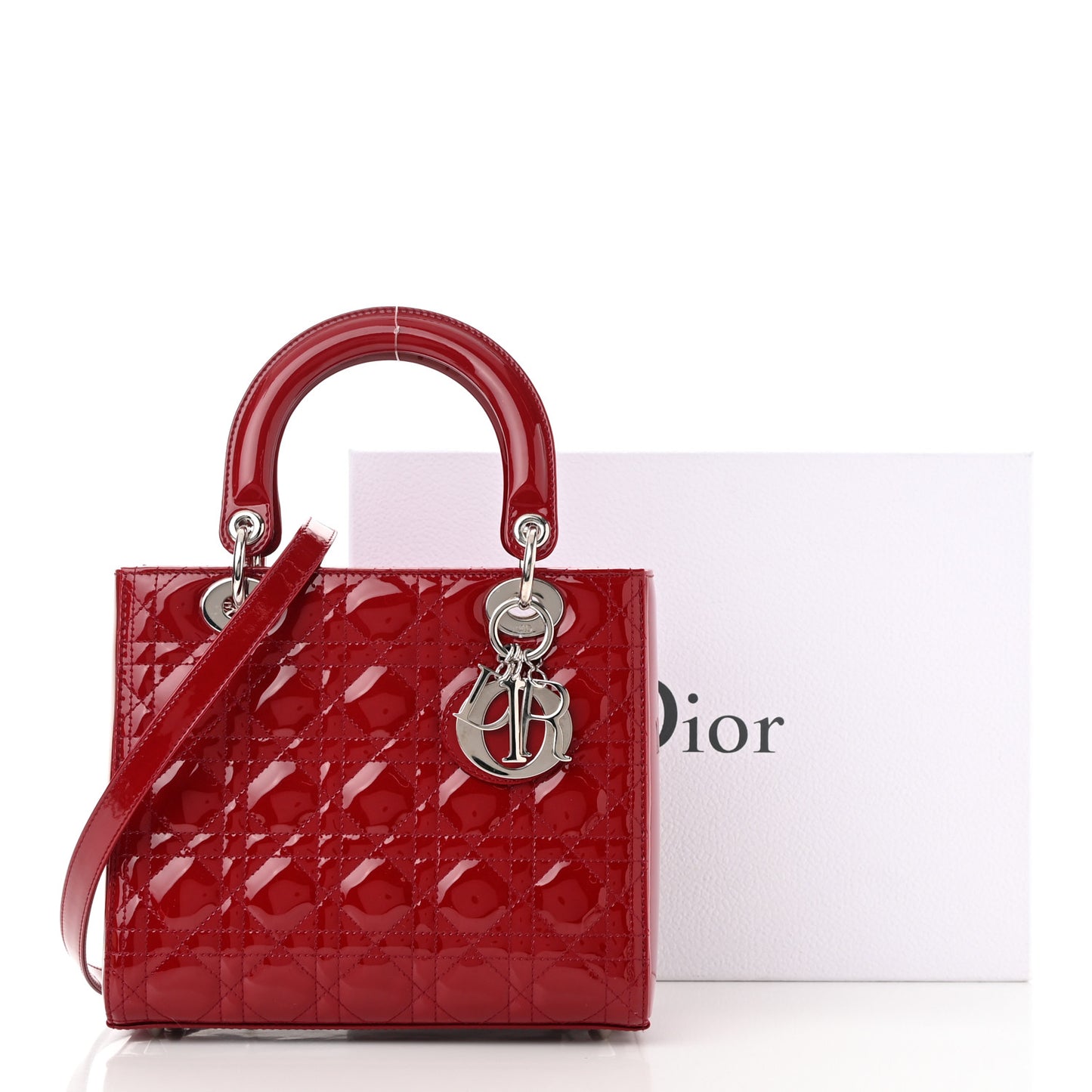 Patent Cannage Medium Lady Dior Red