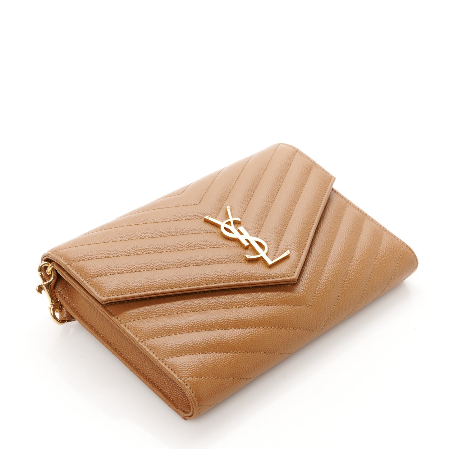 Grain De Poudre Matelasse Chevron Monogram Cassandre Flap Pouch Natural Dark