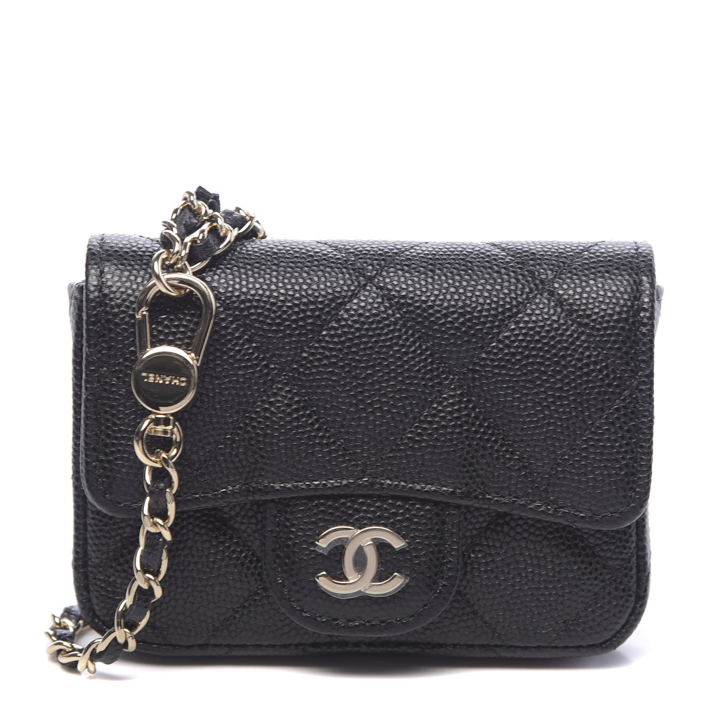 Caviar Quilted Mini Chain Belt Bag Black