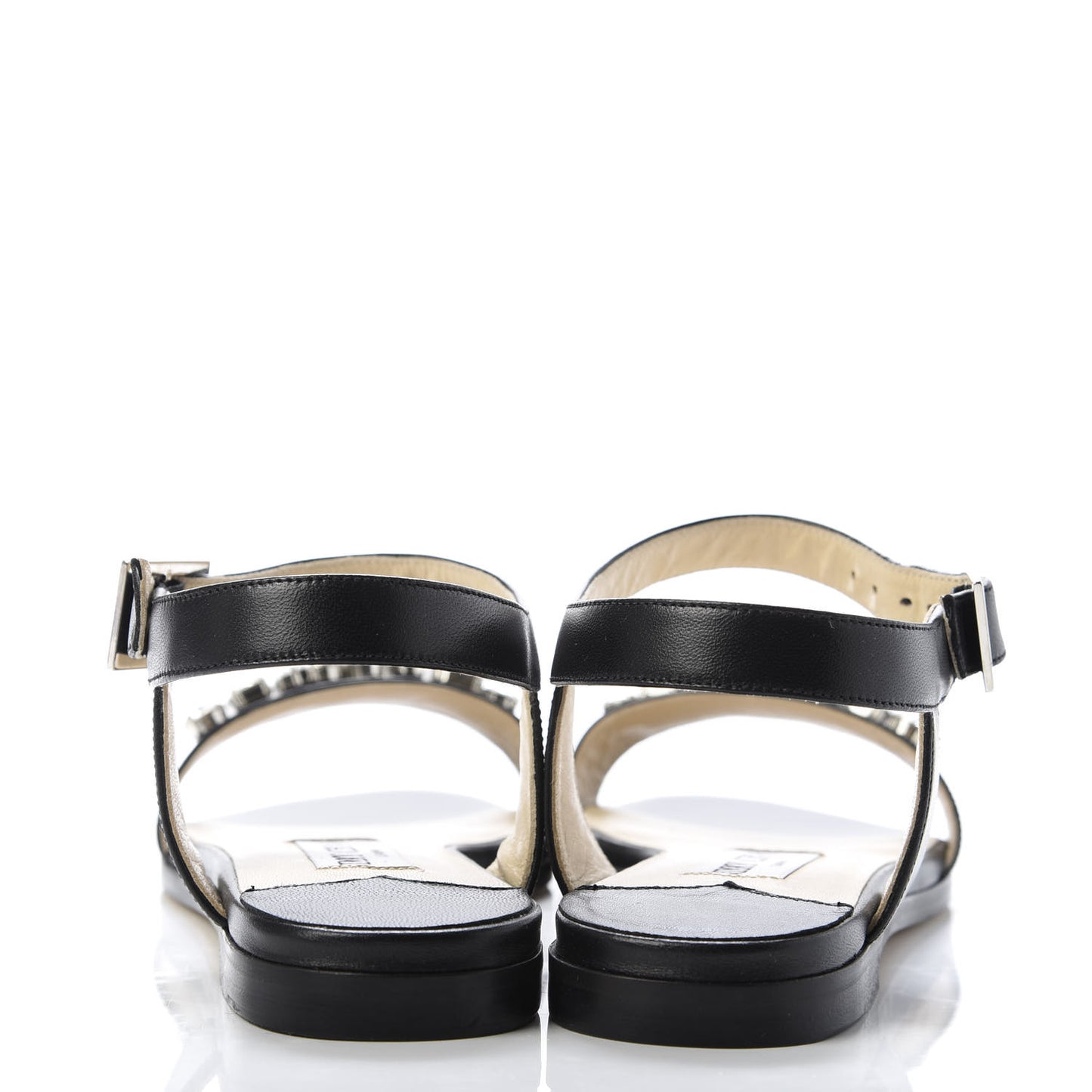 Calfskin Crystal Sandal Flats 37 Black
