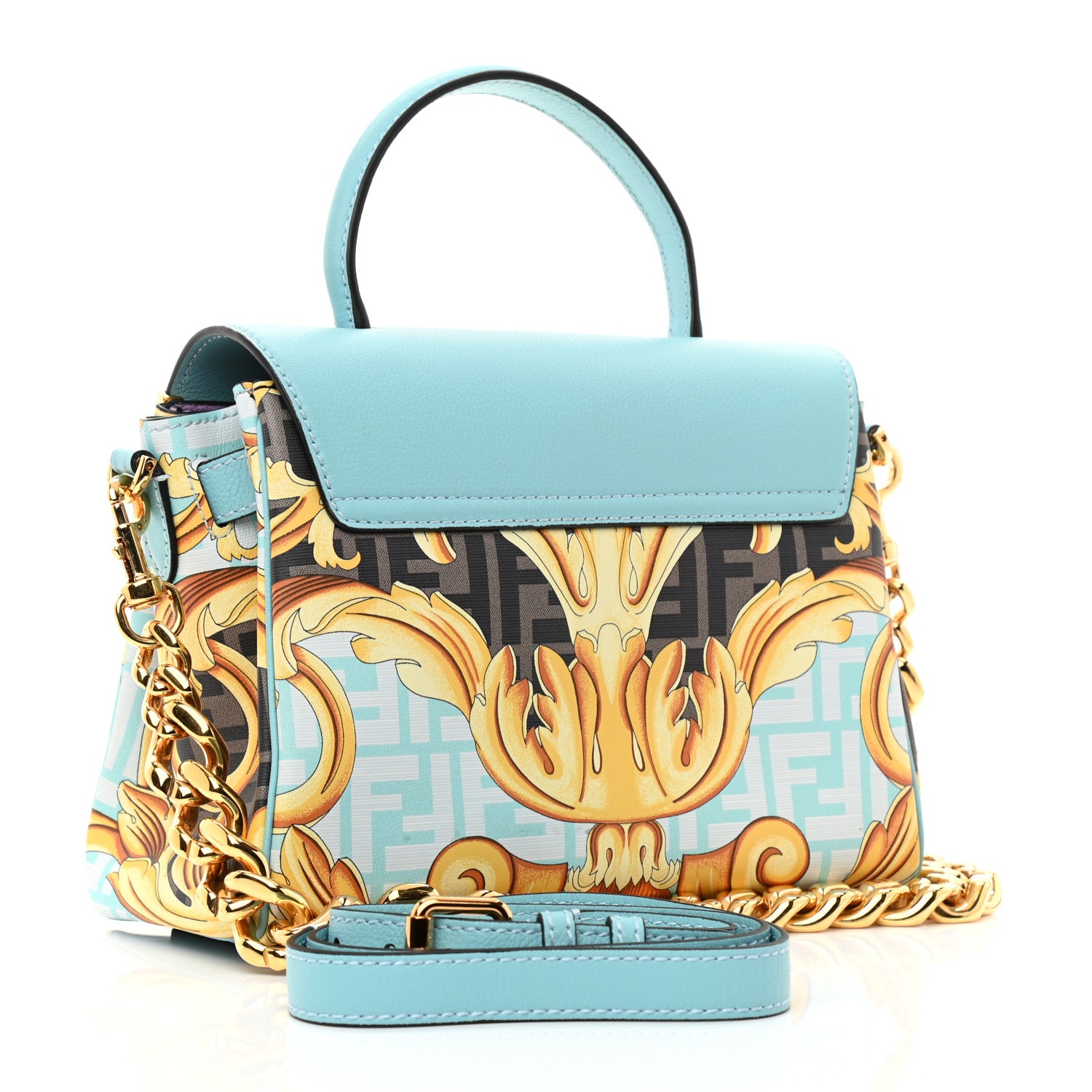 Versace X FENDI Grained Calfskin Fendace La Medusa Medium Top Handle Bag Baby Blue Multicolor 3 of 9