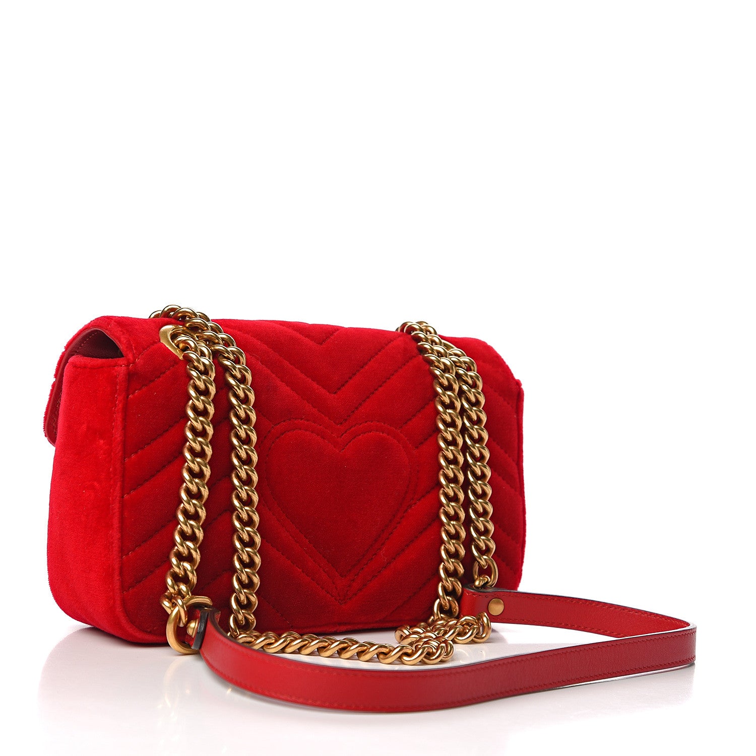 Gucci Velvet Matelasse Mini GG Marmont Shoulder Bag Hibiscus Red 2 of 9