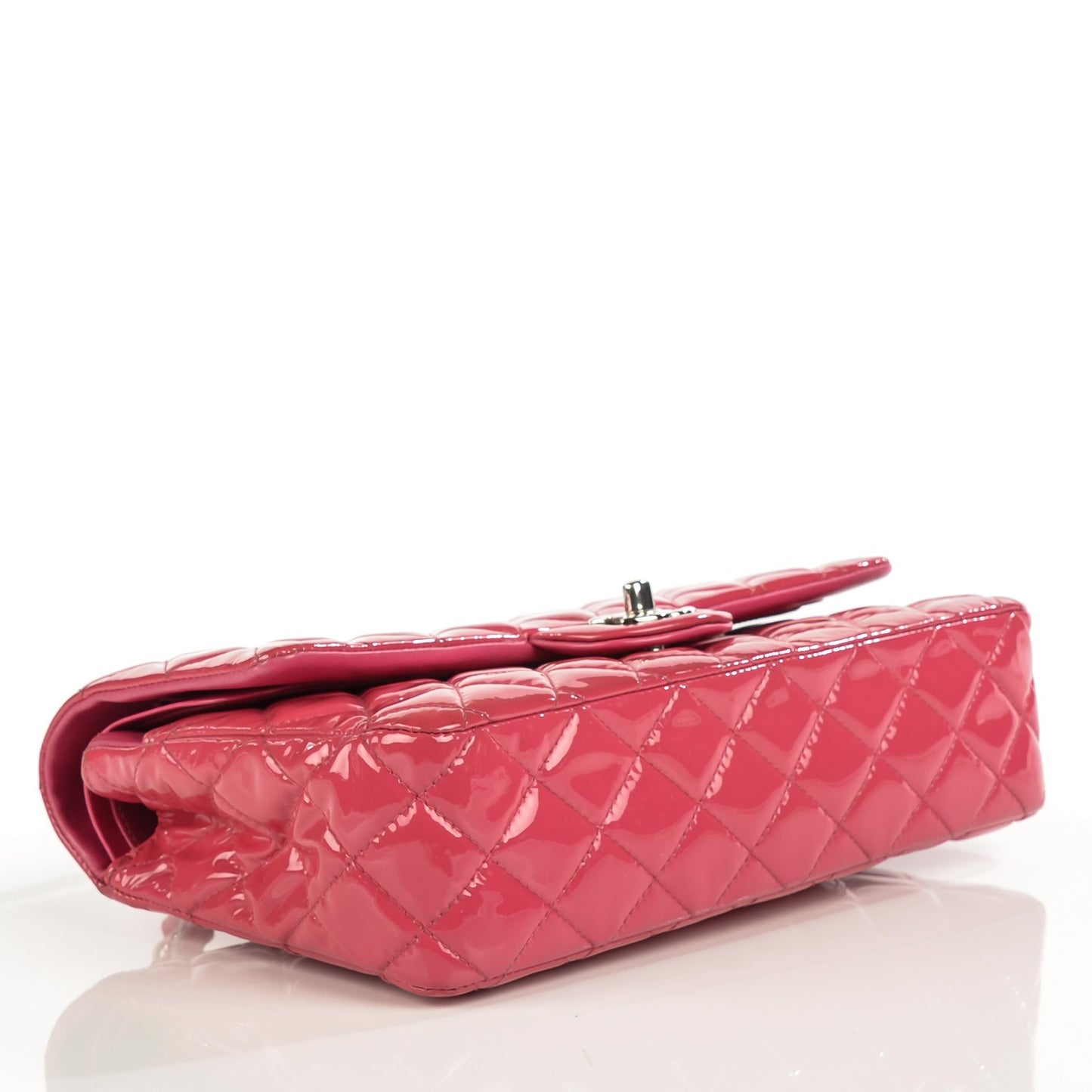 Patent Quilted Medium Double Flap Fuchsia