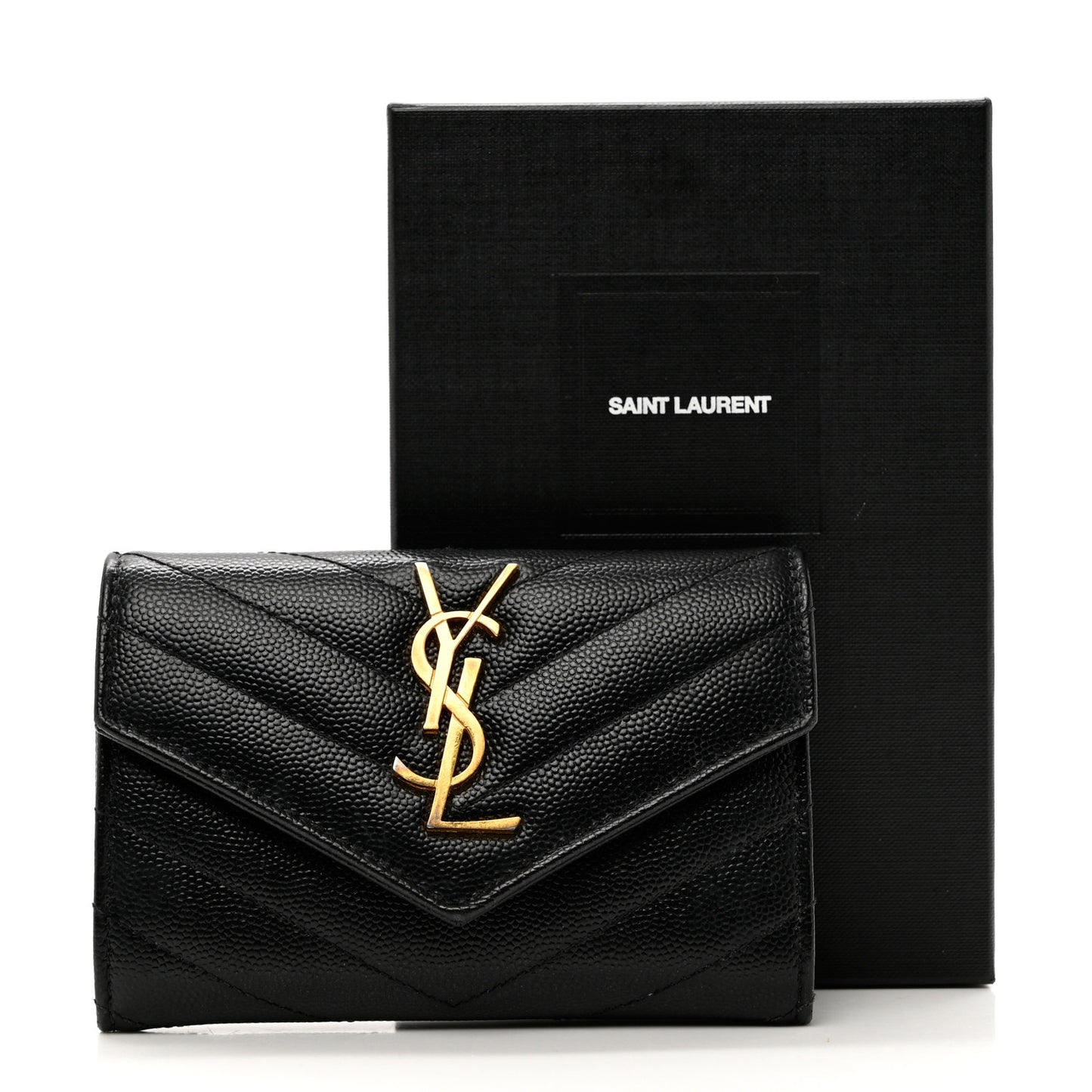 Grain De Poudre Matelasse Chevron Small Monogram Envelope Wallet Black