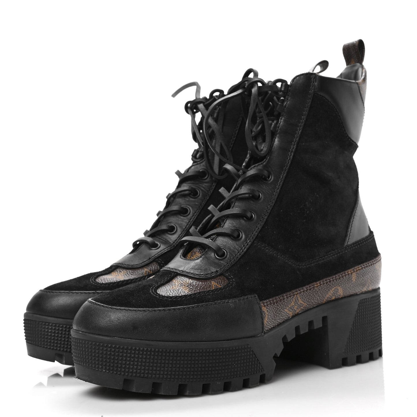 Suede Calfskin Monogram Laureate Platform Desert Boots 40 Black