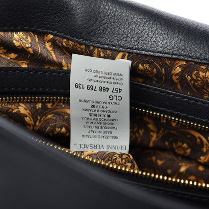 Versace Calfskin Whipstitch Palazzo Top Handle Satchel Black 9 of 10