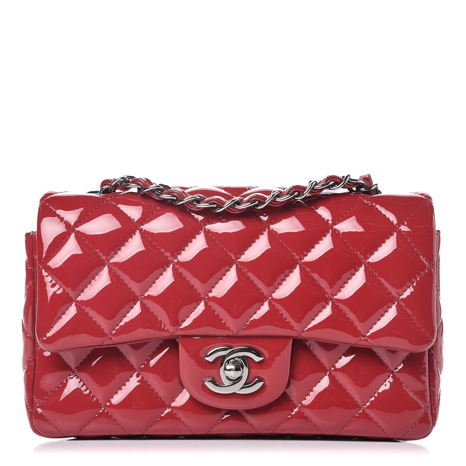 Chanel Patent Calfskin Quilted Mini Rectangular Flap Red 1 of 8