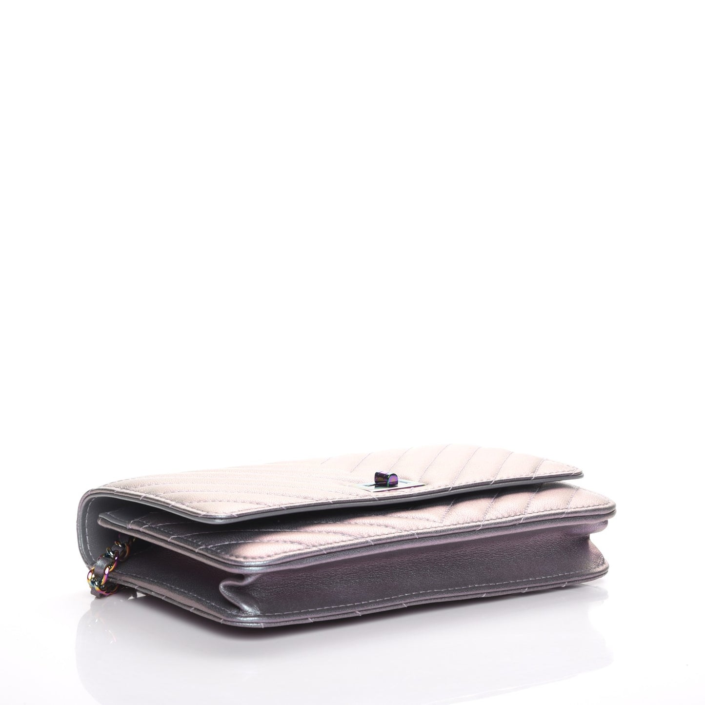 Iridescent Lambskin Chevron Quilted Reissue Wallet On Chain WOC Light Purple