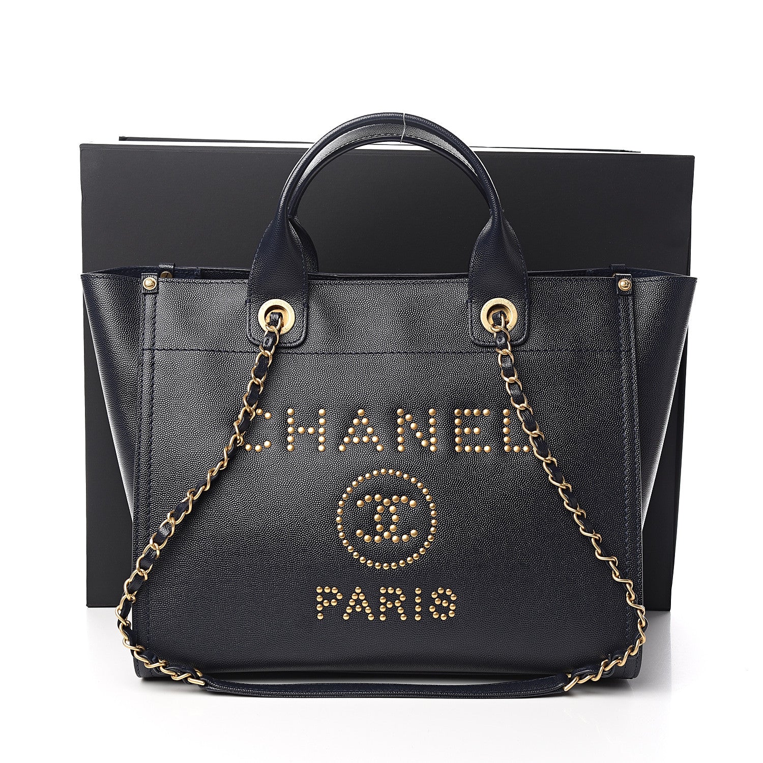 Chanel Caviar Small Studded Deauville Tote Blue 10 of 10