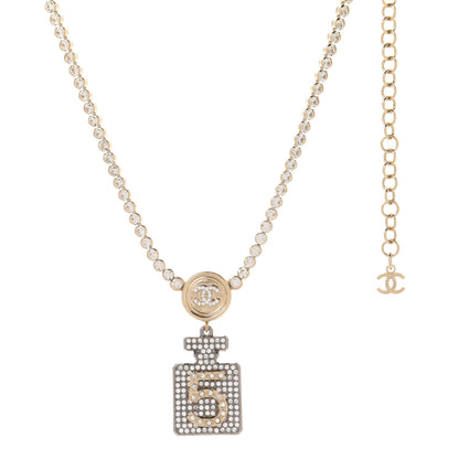 Chanel Crystal CC Perfume Bottle Necklace Gold 1 of 7