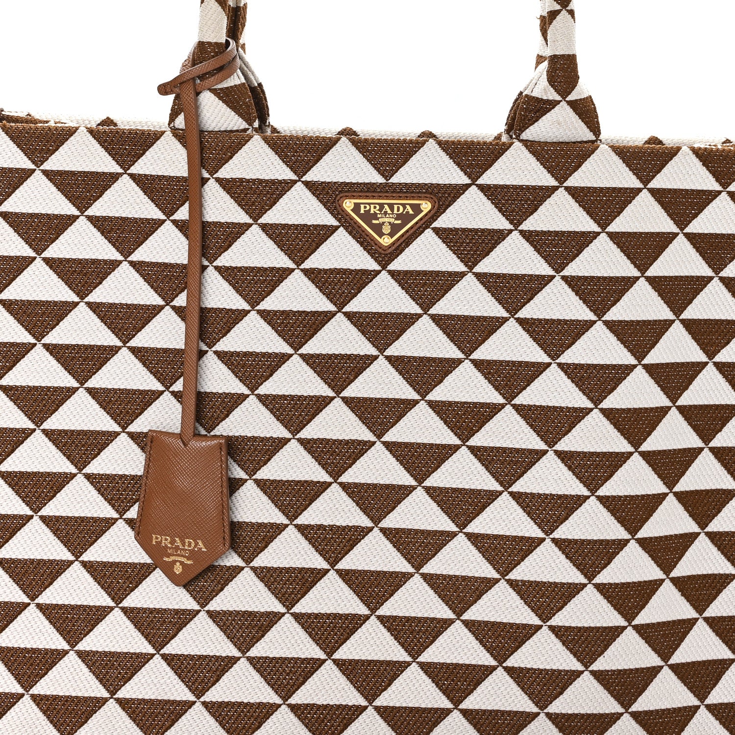 Prada Jacquard Saffiano Triangolo Symbole Embroidered Large Tote Tobacco Talco 7 of 10