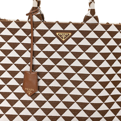 Prada Jacquard Saffiano Triangolo Symbole Embroidered Large Tote Tobacco Talco 7 of 10