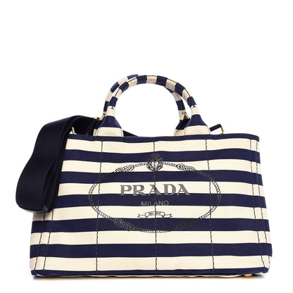 Prada Canapa Striped Logo Tote Navy 1 of 8