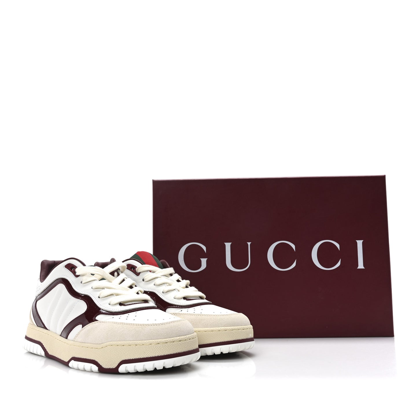 Calfskin Suede Mens Re-Web Sneakers 8 White Red