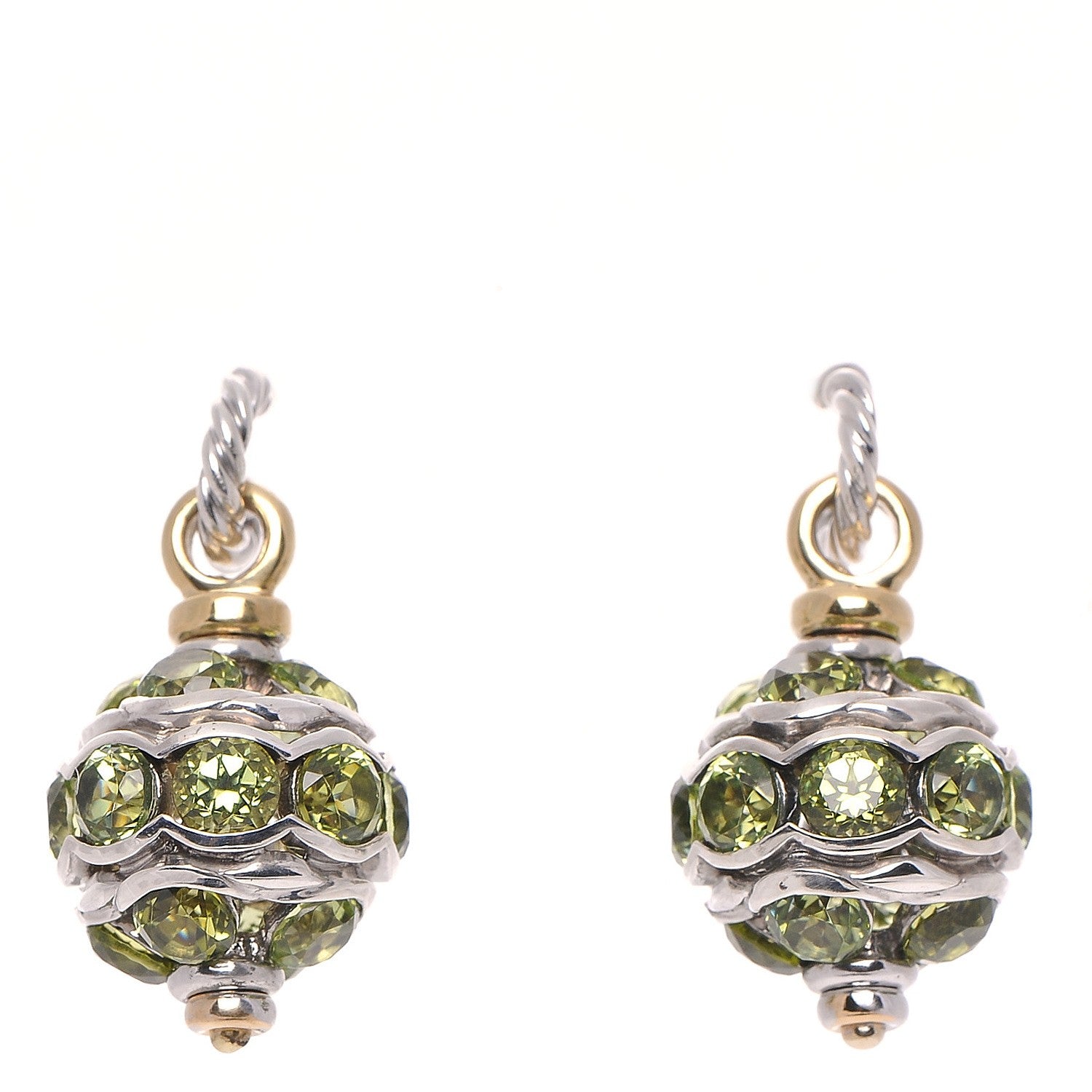 David Yurman Sterling Silver 18K Yellow Gold Peridot Bead Drop Earrings 1 of 4