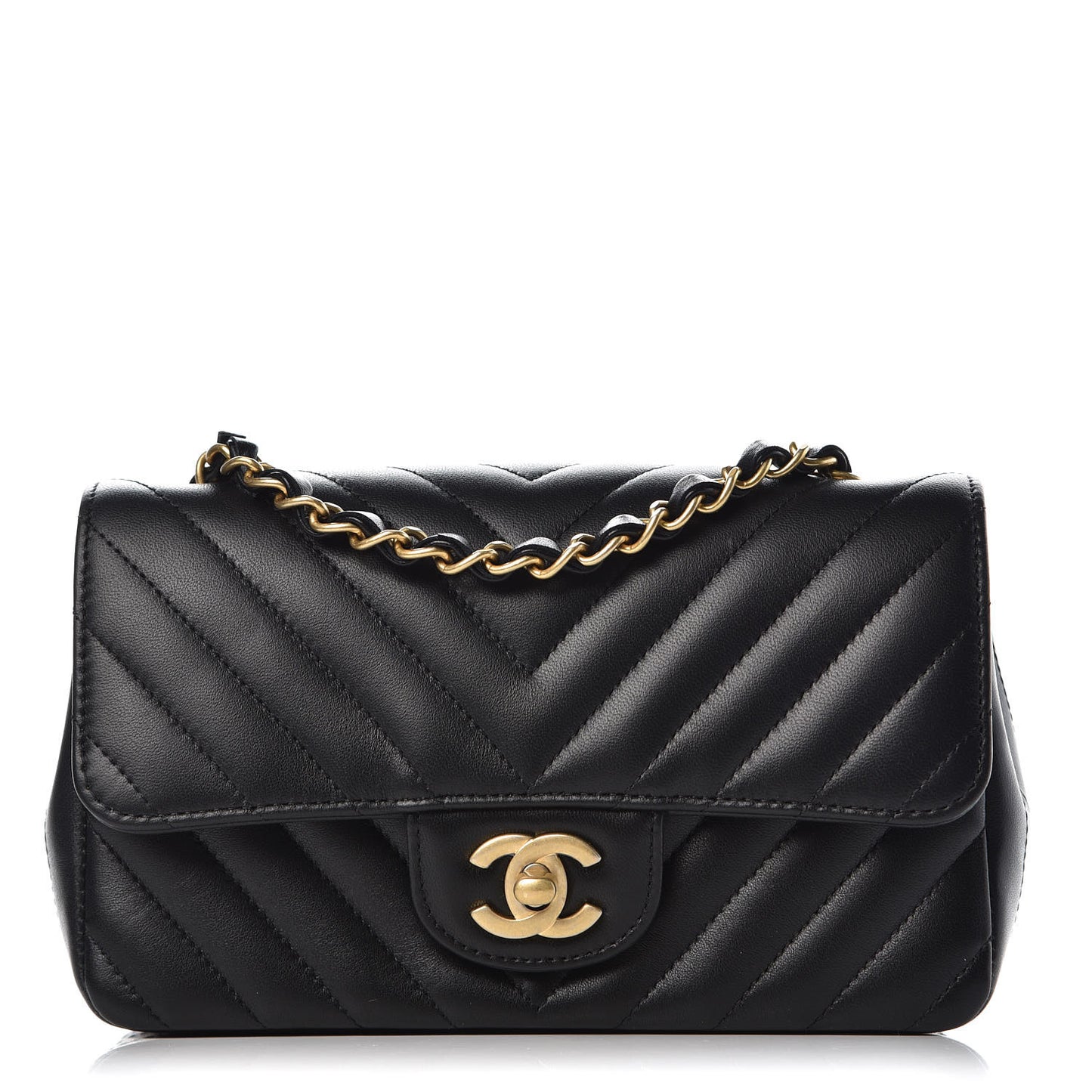 Lambskin Chevron Quilted Mini Rectangular Flap Black