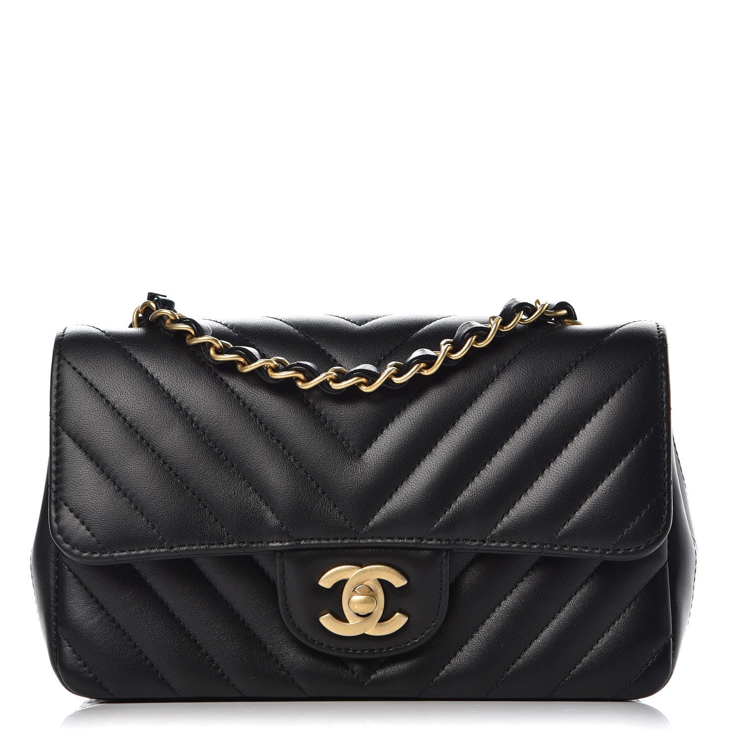 Chanel Lambskin Chevron Quilted Mini Rectangular Flap Black 1 of 8