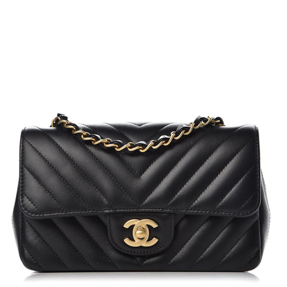 Chanel Lambskin Chevron Quilted Mini Rectangular Flap Black 1 of 8