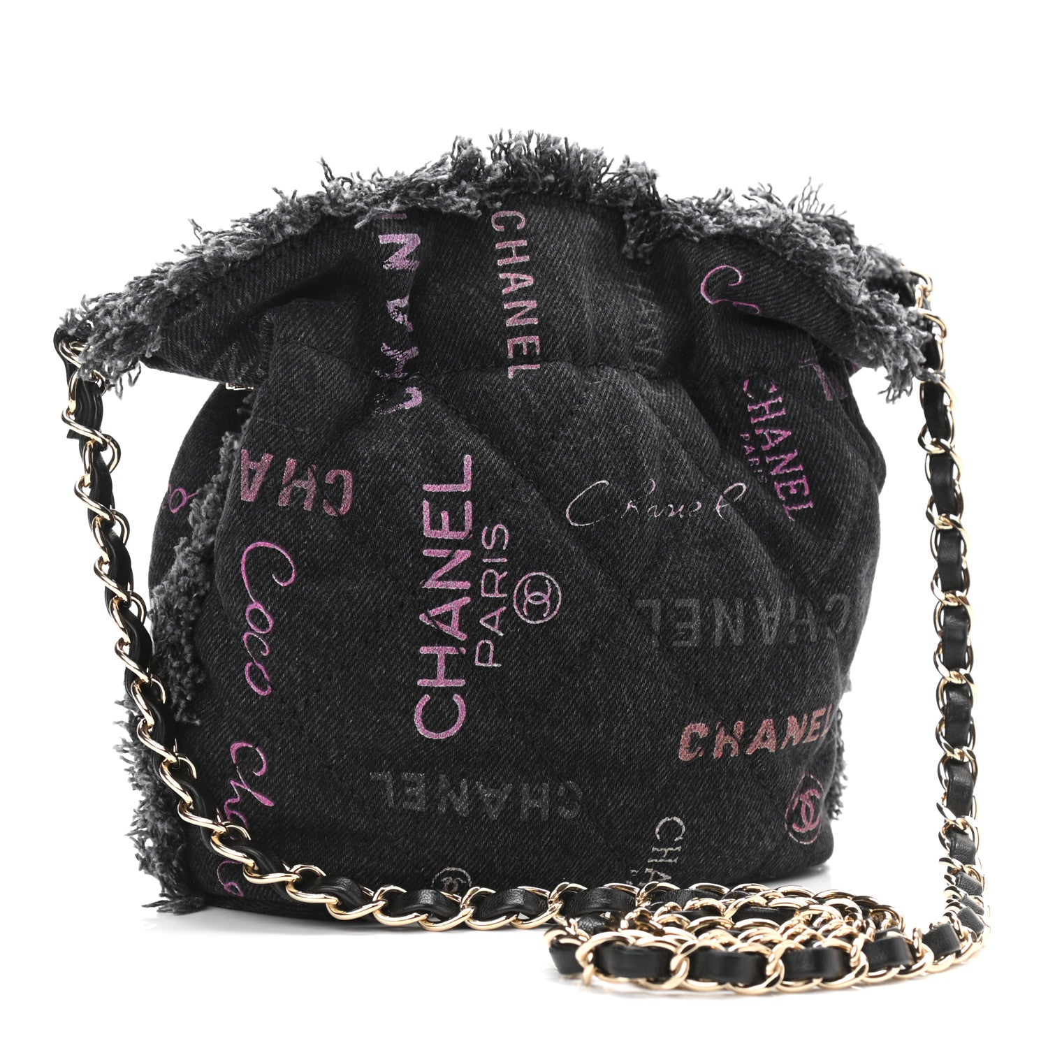 Chanel Denim Quilted Mood Small Bucket With Chain Black Multicolor 3 of 10