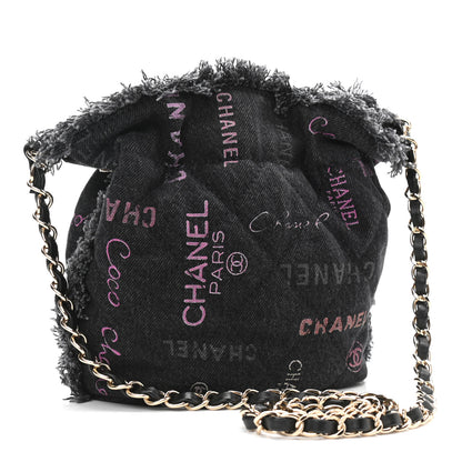 Chanel Denim Quilted Mood Small Bucket With Chain Black Multicolor 3 of 10