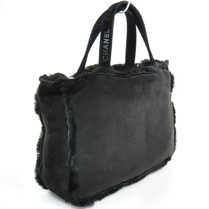 Chanel Suede Shearling Fur Handbag Black 3 of 12