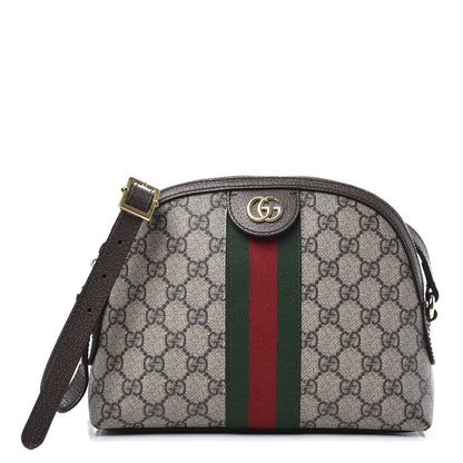 Gucci GG Supreme Monogram Textured Dollar Calfskin Web Small Ophidia Dome Shoulder Bag Beige Ebony New Acero 1 of 10