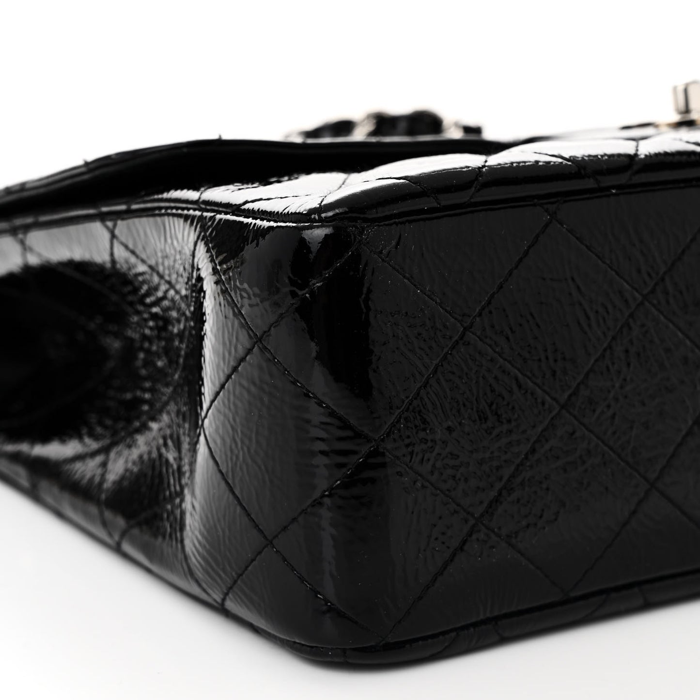 Distressed Patent Quilted Jumbo Single Flap Black