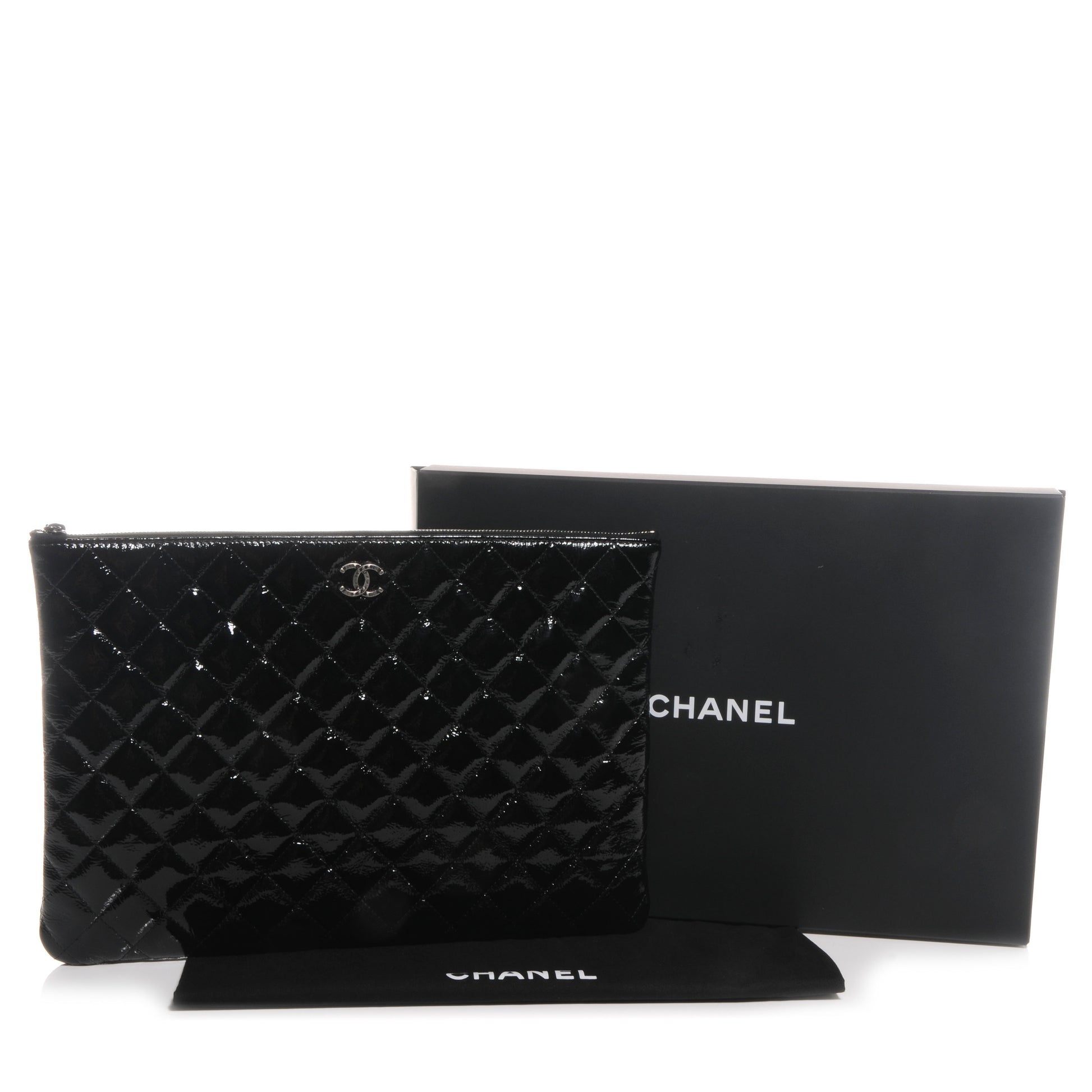 Chanel Patent Quilted Large Cosmetic Case Black 5 of 8