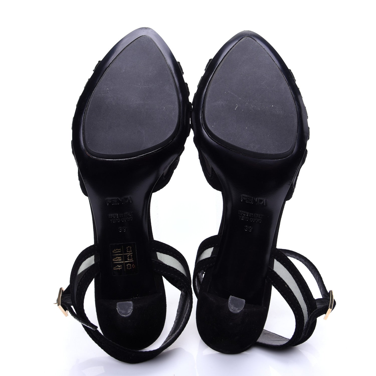 Fendi Suede Mesh Slingback Heel Sandals 39 Black 7 of 12