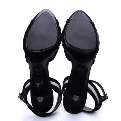 Fendi Suede Mesh Slingback Heel Sandals 39 Black 7 of 12