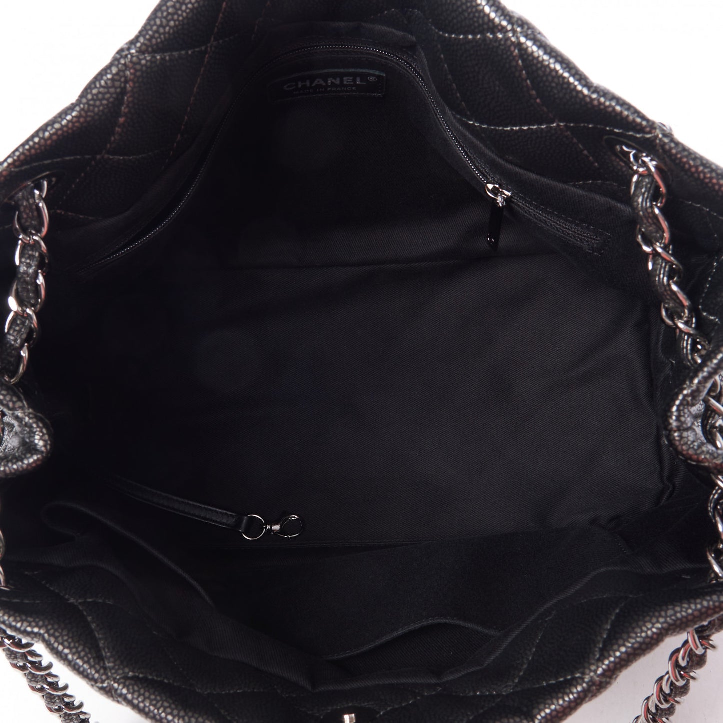 Metallic Caviar Quilted CC Timeless Tote Dark Silver